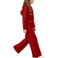 thumbnail image 2 of CYRBOKO Sweaters Outfit Sets for Girls, Zipper Comfy Fall Winter Long Sleeve Hooded Tops and Flared Pants Red Size 1-2 T, 2 of 5
