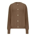 thumbnail image 3 of Womens Casual Crewneck Cardigans Long Sleeve Lightweight Button-Up Sweaters Slouchy Knitted Fall Cardigan Tops Coffee, M, 3 of 7