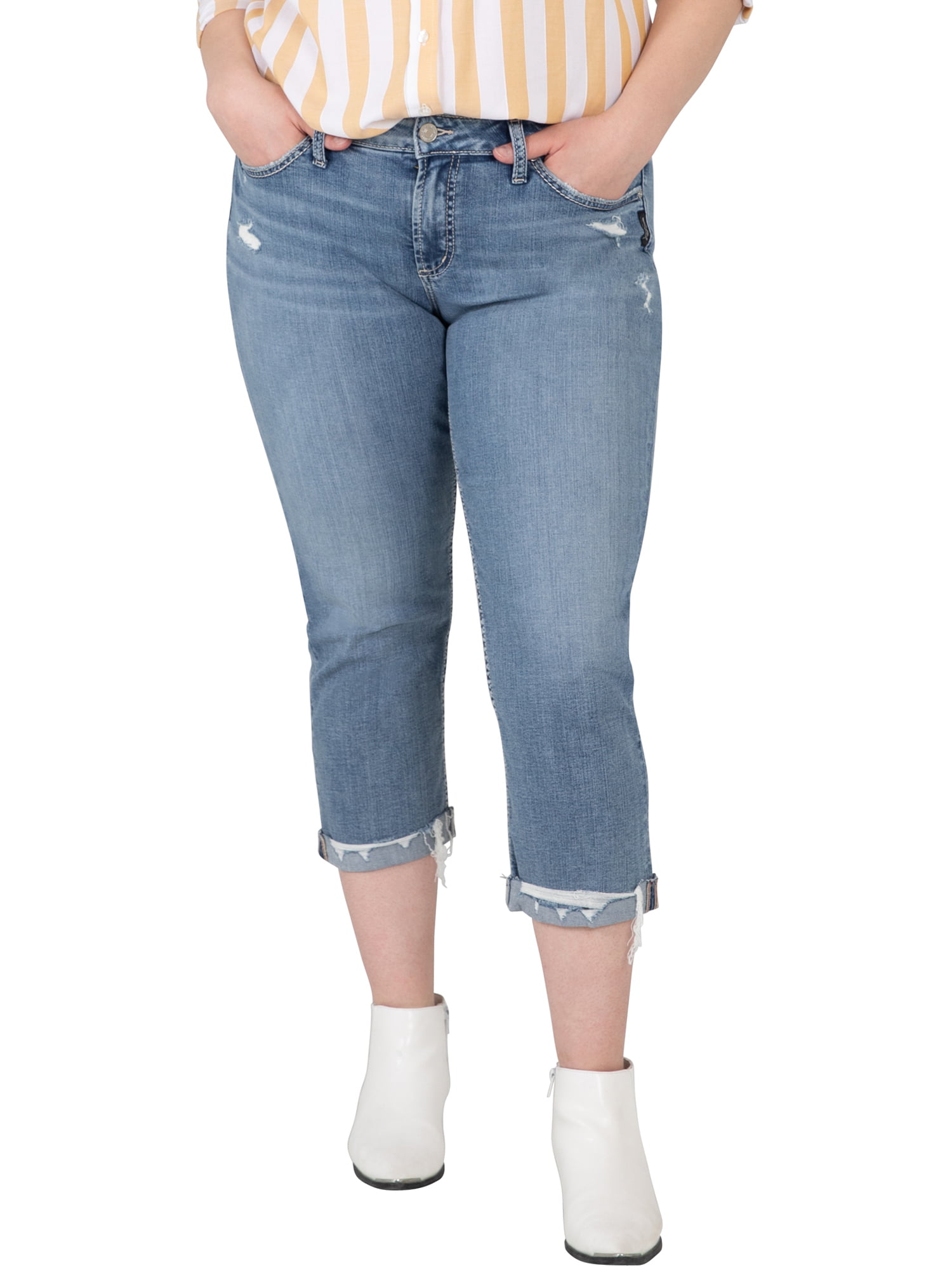 Silver Jeans Womens Plus-Size Suki Curvy Colored Denim Capri