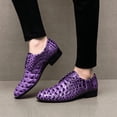 thumbnail image 4 of Men's Crocodile Embossed Purple Oxford Shoes Low Heel Lace Up Shiny Formal Party Wedding Stage Dress Leather Shoes, 4 of 6