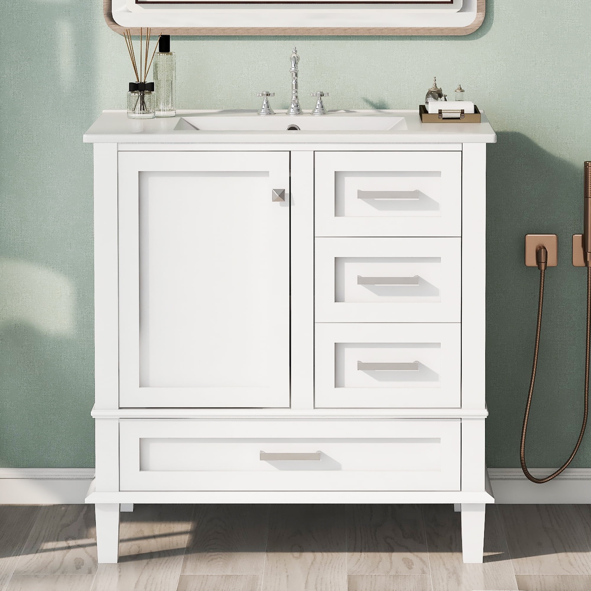 Harper & Bright Designs 30" Bathroom Vanity, Bathroom Cabinet with Sink Combo Set, Bathroom Storage Cabinet with Soft Closing Door and 3 Drawers, White
