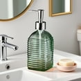thumbnail image 4 of Glass Soap Dispenser Horizontal Stripe Glass Soap Dispenser Bottle 350ml Capacity for Hand Soap Shampoo Shower Gel, Press Type Pump Refillable Container Bathroom Kitchen Decor Horizontal Stripe, 4 of 6