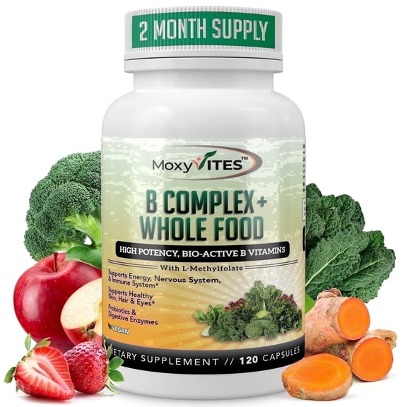 MoxyVites Methylated B-Complex with Methyl B12, P-5-P B6 and L-Methylfolate, Energy and Heart Support, Vegan, Gluten-Free, 120 Count