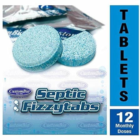 Septic Fizzytabs System Bacteria Treatment Tank Lines,One Year Supply 12 Tab