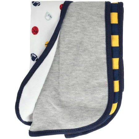 Gerber Newborn Baby Boy Assorted Terry Lined Burp Cloths, 3-Pack