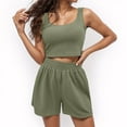 thumbnail image 3 of TYGHBN Two Piece Outfits Women Summer Shorts Sets 2 Piece Sleeveless Matching Crop Top and High Waisted Shorts for Women Summer Bathing Suits Women Womens Long Board Shorts for Swimming Youth Romper, 3 of 4