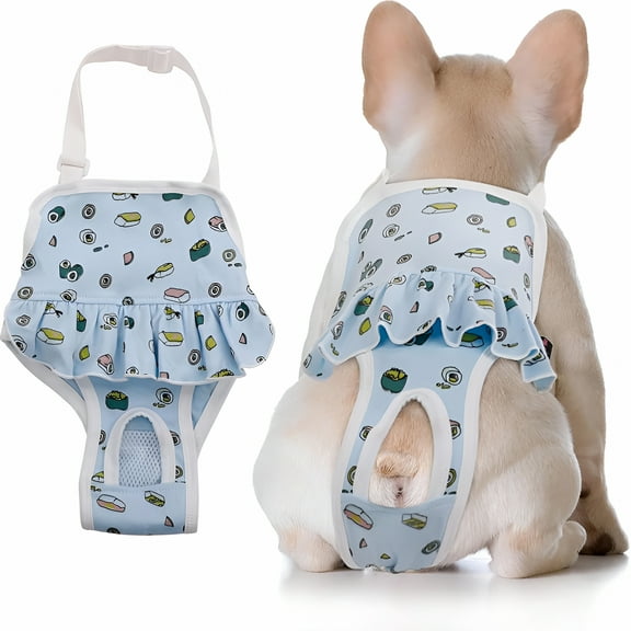 ACDANC Comfortable Adjustable Washable Female Dog Diapers with Suspender for French Bulldog - Reusable Sanitary Pet Panties for Heat Cycle - Soft Pupp