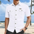 thumbnail image 2 of Mens Button Down Shirt Summer Tee Loose Button down Shirt Basketball Shirts Men Shirts Bulk Stage Clothes Musicians Mens T Rose Men Pack of Tee for Romper Men's Casual Slim Fit White L, 2 of 4