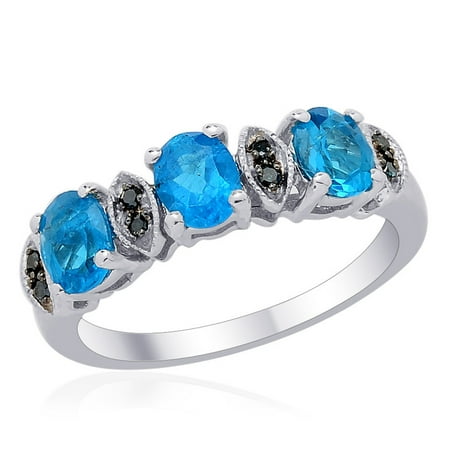 - Neon Apatite Blue Diamond Ring Silver Platinum Plated Gift Jewelry for Women Cttw 0.7 (6,7)