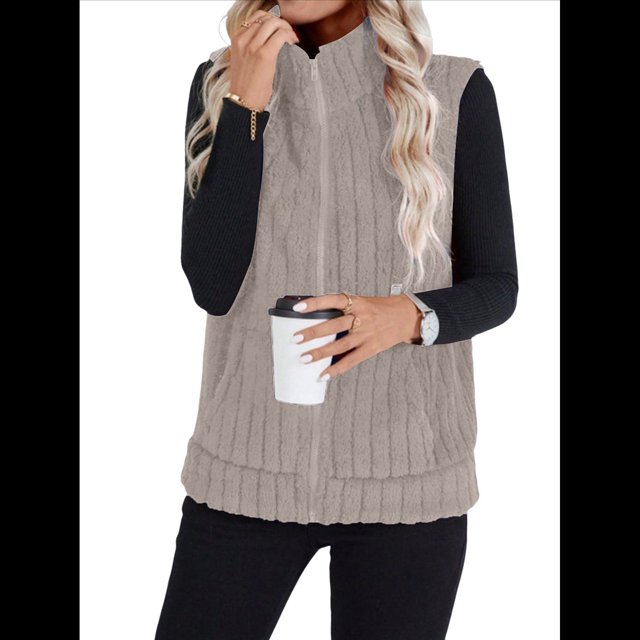 Chaleco Acolchado Sin Mangas para Mujer, Chaqueta con Cremallera, Abrigo de Moda para Otoño y . Gris S