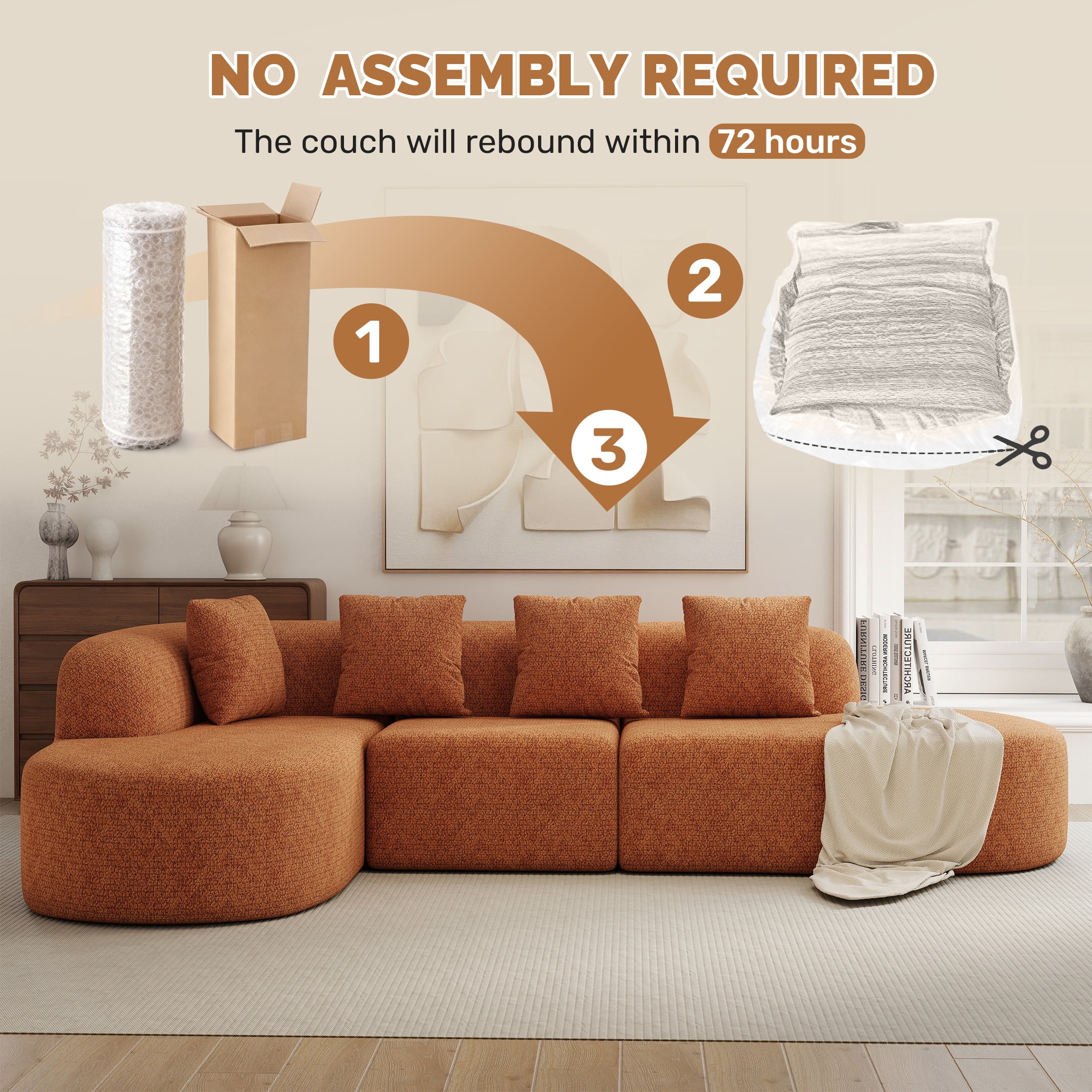 Daluvenix 114 Inch Boneless Couches for Living Room Modern Modular Sectional Sofa with Left Chaise L-Shape Cloud Sectional Couch