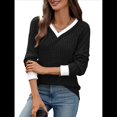 thumbnail image 3 of Camisas de Larga con Cuello en V y Bloques de Color para Mujer: Suéteres Túnica Ligeros Informales de Otoño, Conjuntos de Moda. Negro M, 3 of 10