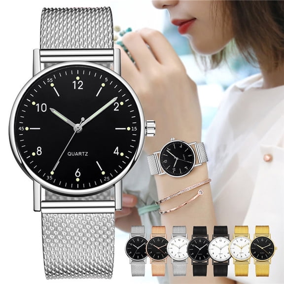 Resicozy Watches for Women Casual Round Dial Stylish Quartz Wrist Watches with Mesh Strap Gold with White Face