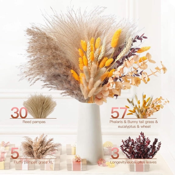 95 Pcs Fall Decorations for Home, Autumn Boho Decor, Thanksgiving Table Boho Flowers Orange Pampas Grass Bouquet for Thanksgiving, Christmas Dried Flower Bouquet 17" (Orange)