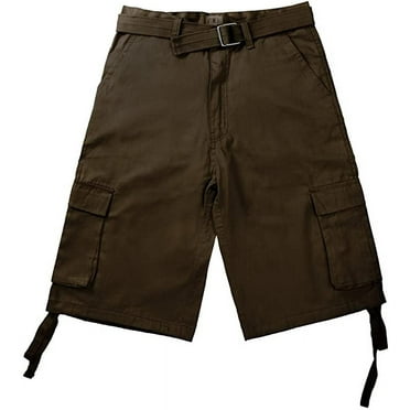 North 15 Men's Belted Clasic Cargo Pockets Twill Shorts-4550-Brn-46