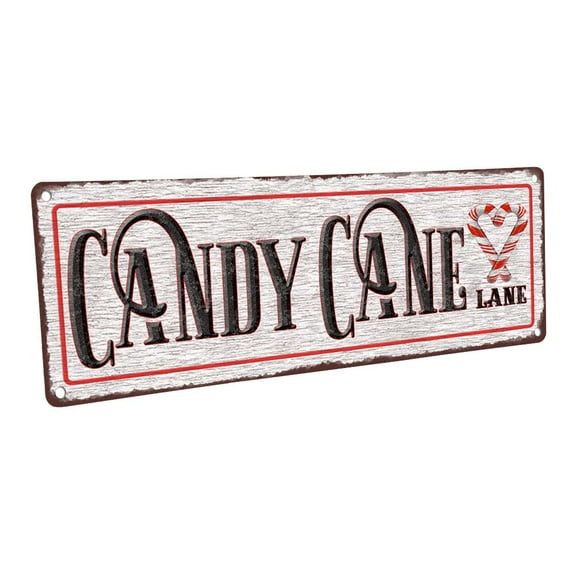 Candy Cane Lane 4"x12" Metal Sign, Wall Décor for Seasonal and Holidays
