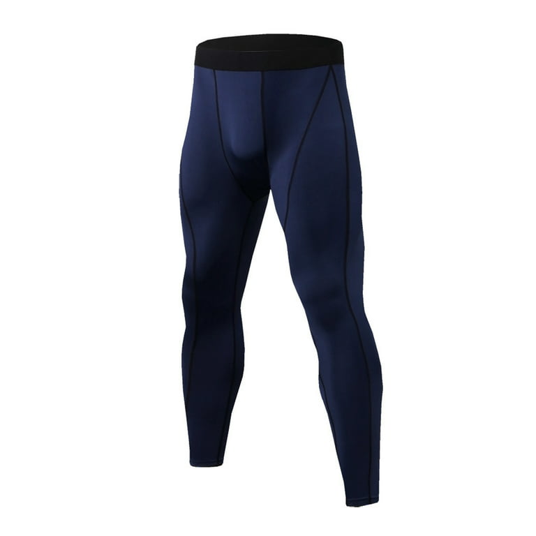Frontwalk Men Slim Fit Elastic Waisted Leggings Solid Color Athletic Gym  Tights Mens Line Printed Sport Compression Pants Navy Blue 3XL 