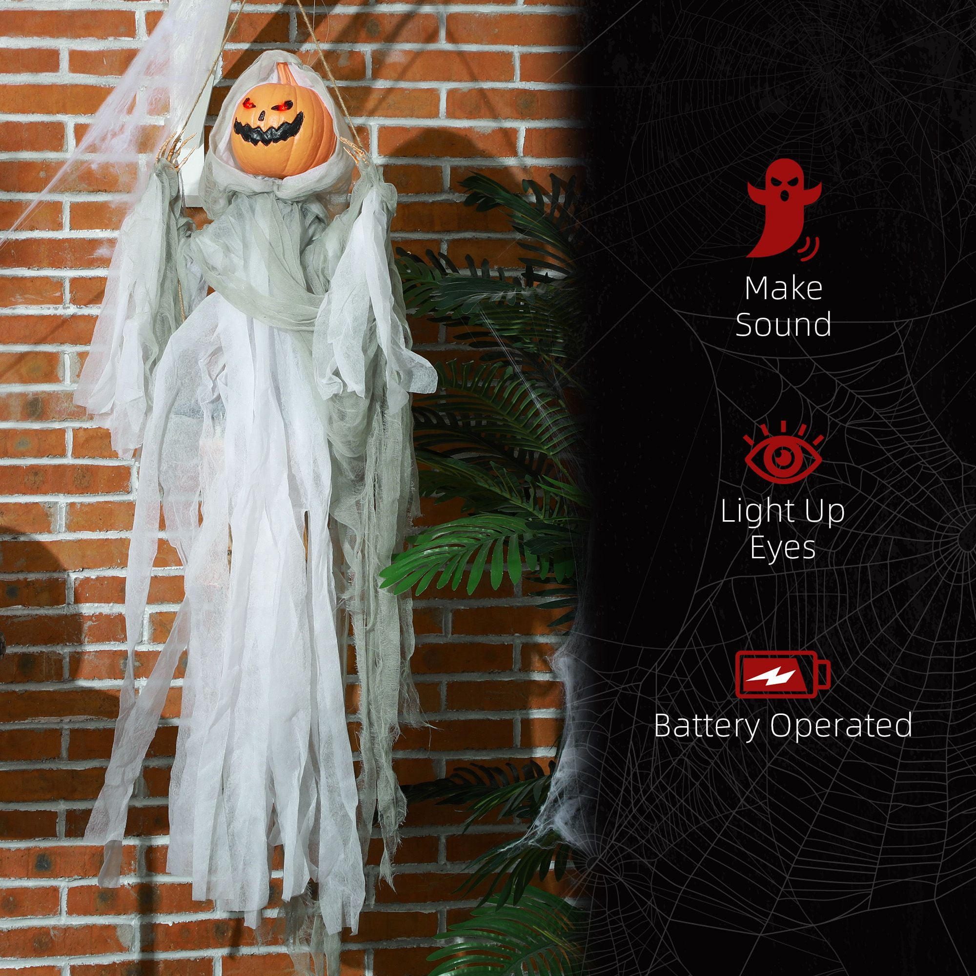 Alvantor Outdoor Halloween Hanging Pumpkin Doll with Light Up Eyes & Sound Activated Prop