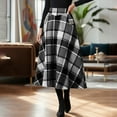thumbnail image 6 of Womens Wool Blend Plaid Skirts Elastic High Waist A-Line Pleated Skirts Casual Loose Tartan Long Skirt with Pockets, 6 of 6