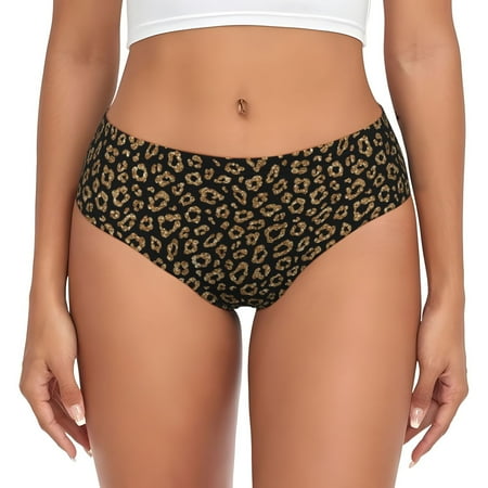 Womens Underwear - gold glitter leopard print No Show Seamless Underwear for Women  Soft Stretch Womens Panties  Hipster Ladies Panties Bikini Underwear Briefs