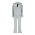 thumbnail image 5 of ibuvkizy Two Piece Sets for Women Fashion Solid Color Half Zipper Sports Shirt Collar Top Wide Leg Sports Pants Casual Set Two Piece Set Gray,XXL, 5 of 7