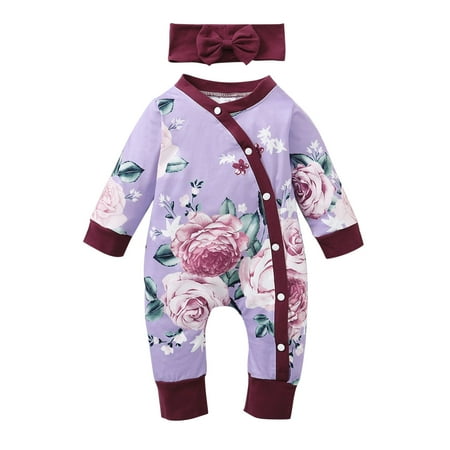 

Qufokar 3 Month Old Baby Gifts Baby Outfits for Girls 3-6 Months Print Outfits Toddler Romper Flower Baby Girls Boys Jumpsuit+Headband Girls Romper&Jumpsuit