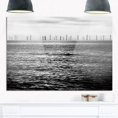 Wind Turbines Design - DESIGN ART Wind Turbines Black and White - Landscape Glossy Metal Wall Art