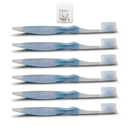 Sofresh Toothbrush Adult Soft Bristles, 6 Blue with Weldental Xylitol Dental Floss