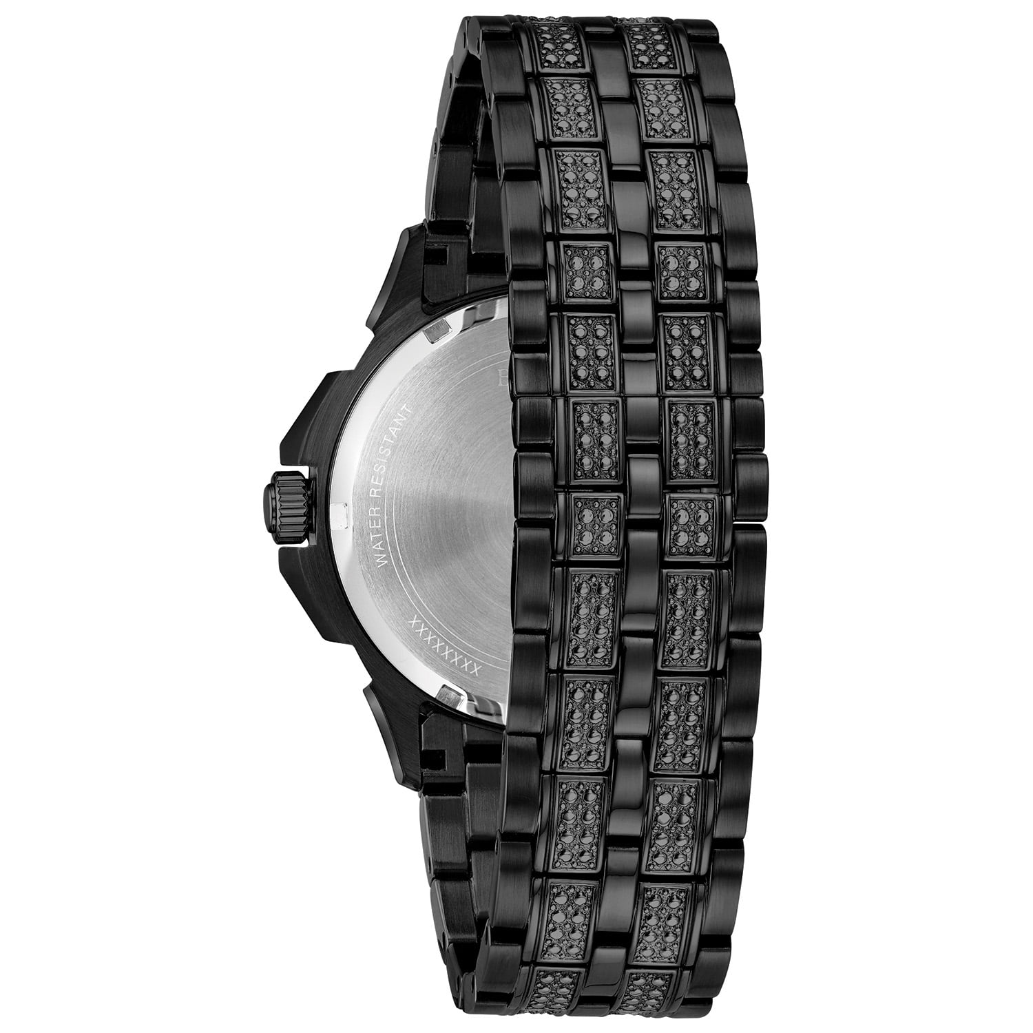Bulova men's black stainless steel watch clearance