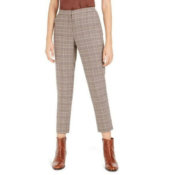 Bar III Women's Plaid Straight-Leg Pants Beigekhaki Size Small