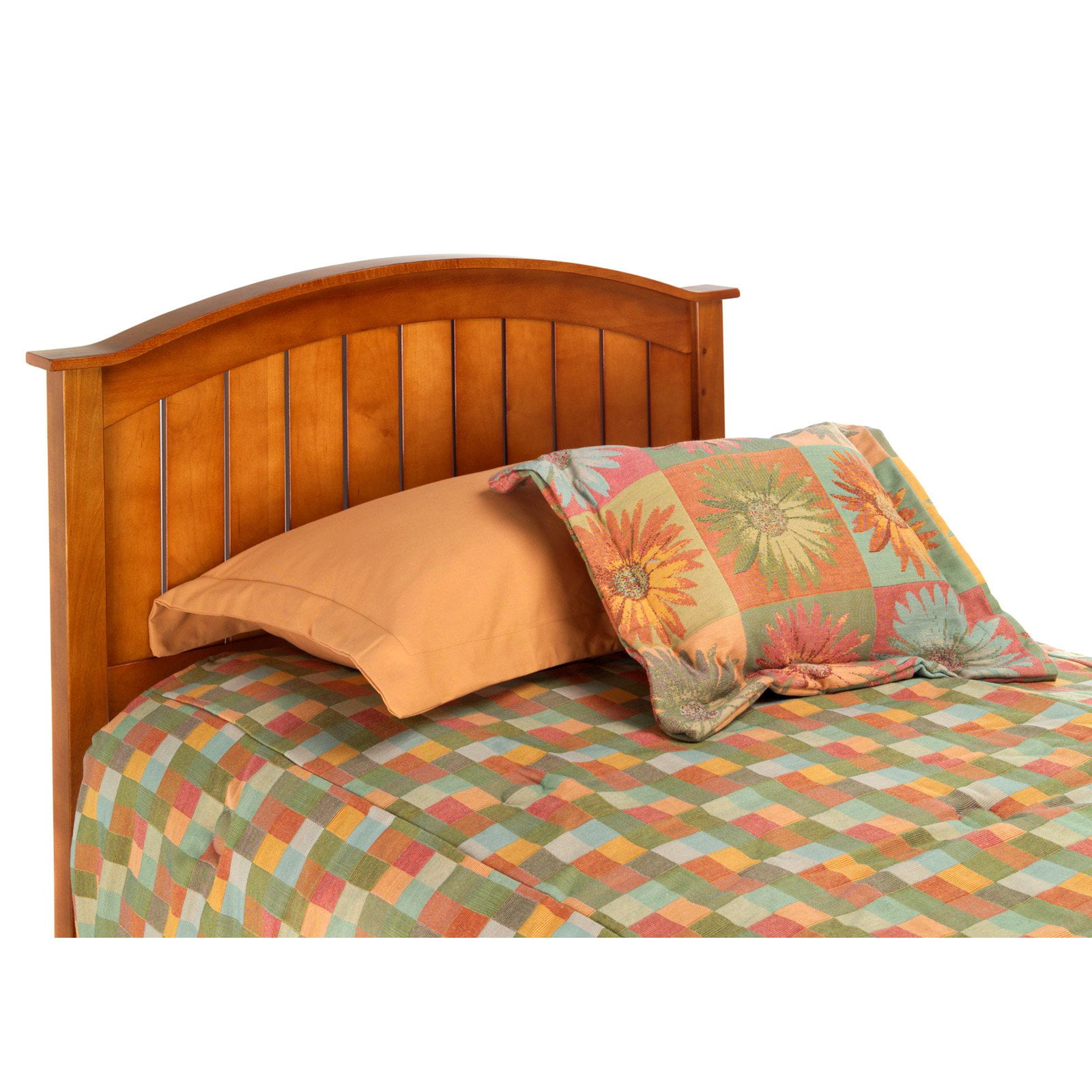 Finley Wood Headboard Panel with Curved Top Rail and Slatted Grill