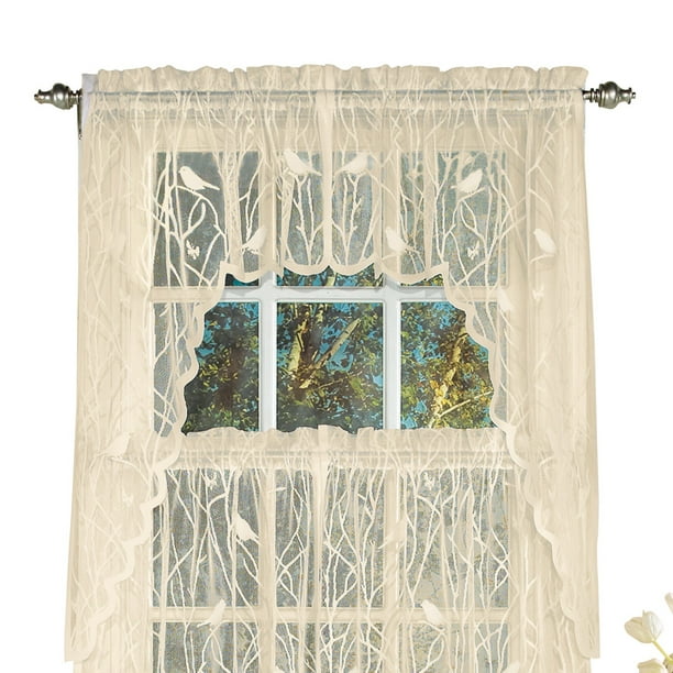 Collections Etc Lace Window Café Curtain Swags with Songbirds
