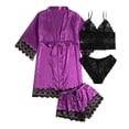 thumbnail image 2 of Silky Robe Sets for Women Lace Short Sleeve Kimono Robe Crop Cami Tank Top Panty and Pajama Shorts 4 Piece Pjs Set, 2 of 7