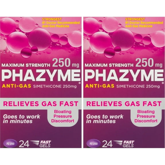 2 Pack - Phazyme Maximum Strength 250 MG Softgels, 24 Each