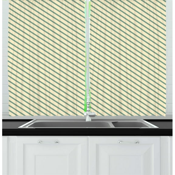 Ambesonne Retro Kitchen Curtains, Bias Green Stripes, 55"x39", Jade Green and Cream
