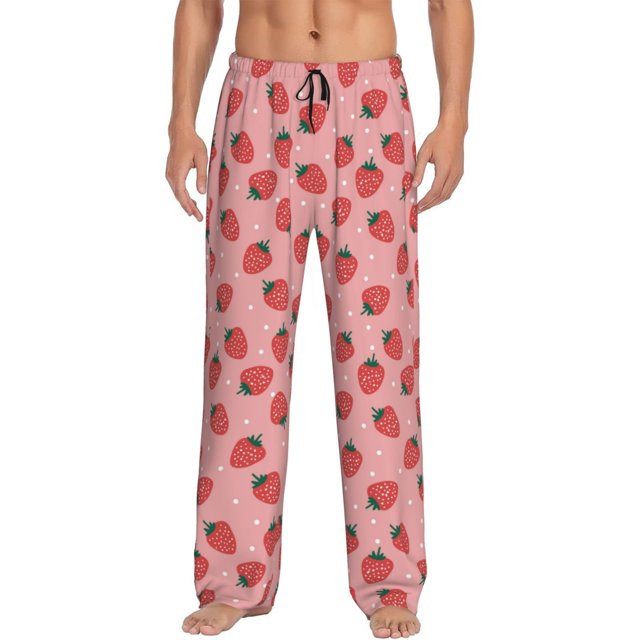 Balery Strawberries Pantalones de pijama para hombre, pijama ultraligero, pantalón de descanso-X-Large