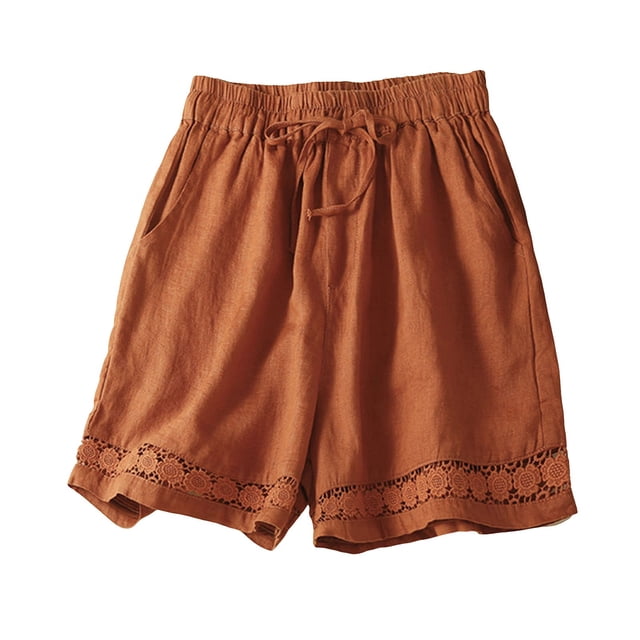 2025 Shorts d'Été Fins en Lin pour Femmes Shorts d'Été à Moins de 10 Shorts Rétro en Dentelle Creuse pour Femmes Shorts de Compression Taille Élastique Décontractés
