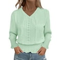 thumbnail image 7 of DAFPZW Eyelet Tops for Women Fall Fashion V Neck Long Sleeve Shirts Fashion Smocked Waist Crop Tops Casual Plain T-Shirts 2025, 7 of 7