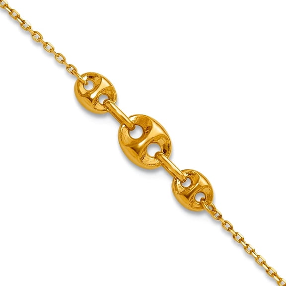 14k Gold Polished Fancy Link Plus 1 In Ext. Anklet 9 Inch 0.75mm Wide Anklet for Women - 1.4 Grams