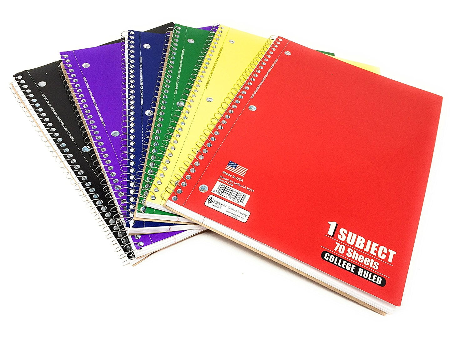 Norcom 1 Subject College Ruled Spiral Bound 70 Sheet Notebooks Pack Of 