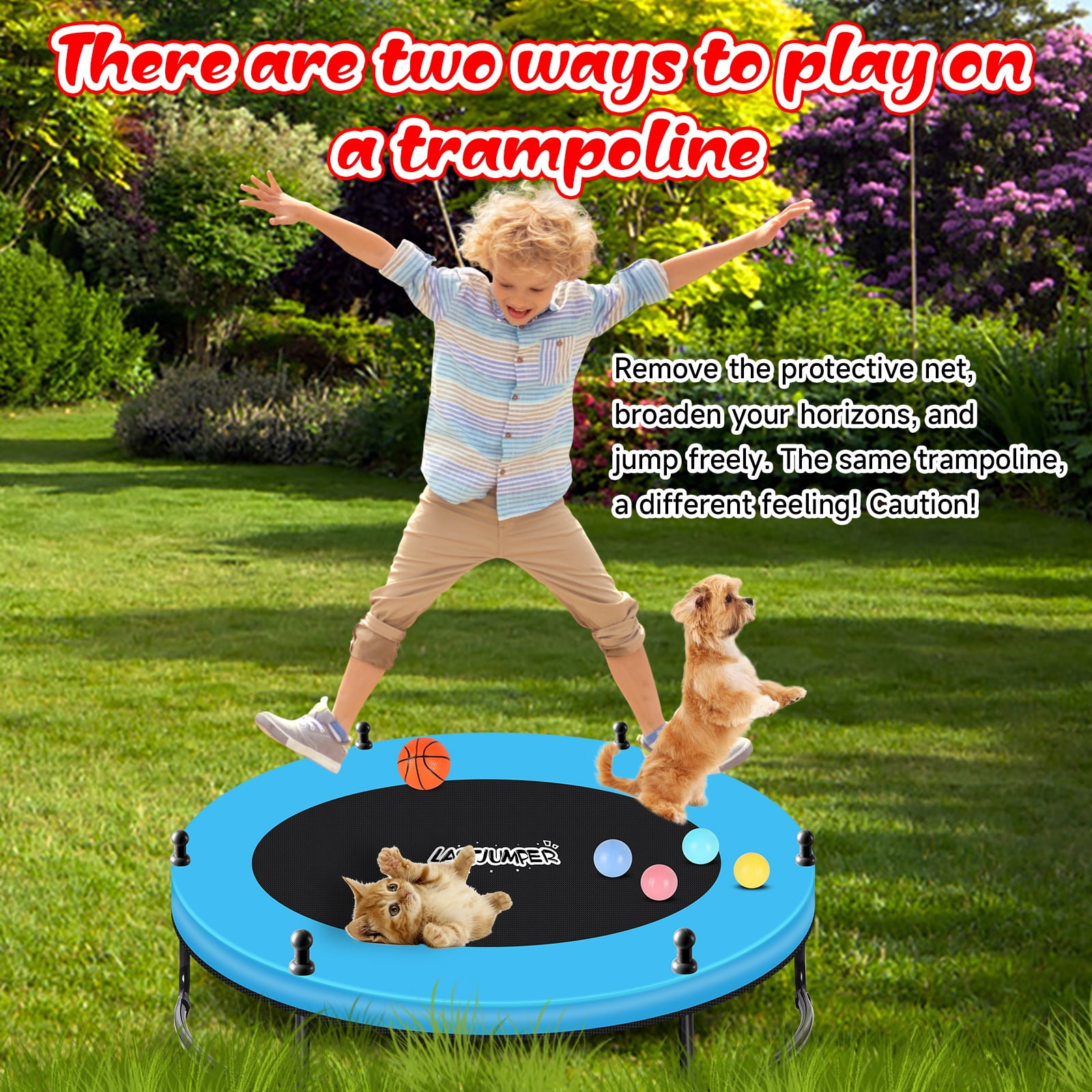 LASTJUMPER 5FT Trampoline for Kids, 60"Mini Indoor & Outdoor Small Toddler Trampoline with Basketball Hoop, Dart Board, Ocean Ball ,Baby Trampoline Toys, Birthday Gifts for boy,Blue