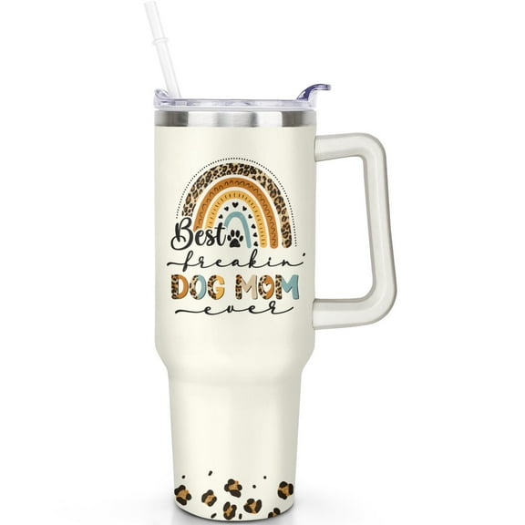 1pc Dog mother 40oz Tumbler with Straw & Handle - Insulated Stainless Steel Cup | Holiday Gift for Man Women (Christmas, Valentine's, Birthday)