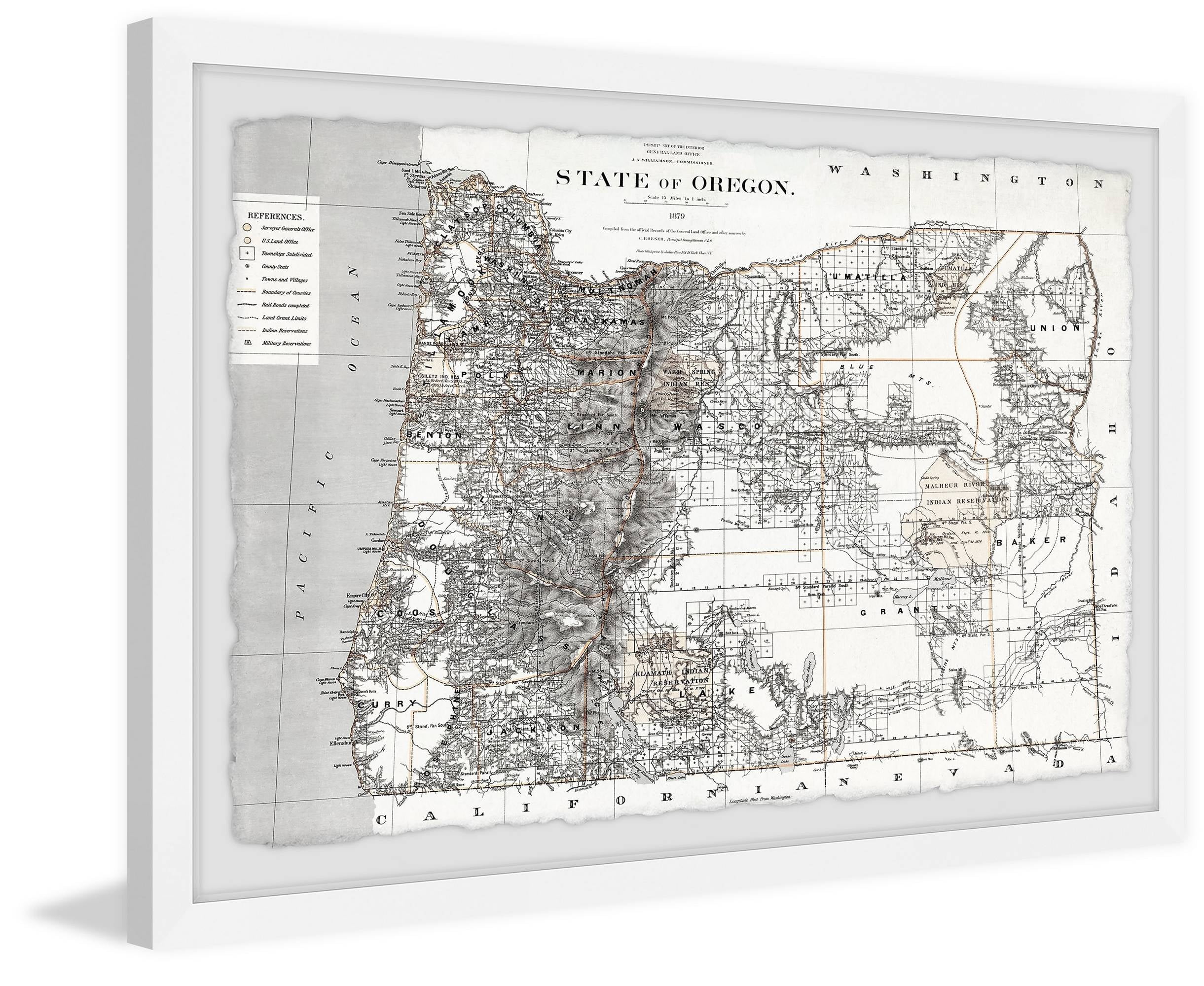 Marmont Hill Map of the State of Oregon Framed Wall Art, 30" x 45"