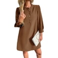 thumbnail image 3 of Solid Color Women 3/4 Sleeve Button Down Elegant Lady Dress, 3 of 6