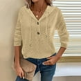 thumbnail image 3 of Women's 2025 Fall Fashion Oversized Button V-Neck Hoodie, Casual Drawstring Hooded Knit Sweatshirt with Cable Ribbed Design, Soft Breathable Long Sleeve Pullover for Daily Wear Khaki S, 3 of 7