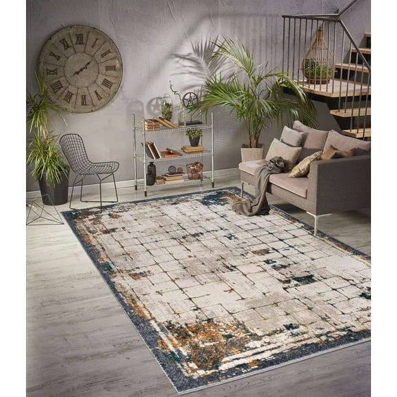 LaDole Rugs Abstract Rustic Textured Area Rug - Carpet for Living Room, Bedroom, Dining, Hallway - Beige Silver Blue 3x5 3x10 4x6 5x8 6x9 8x10 9x12