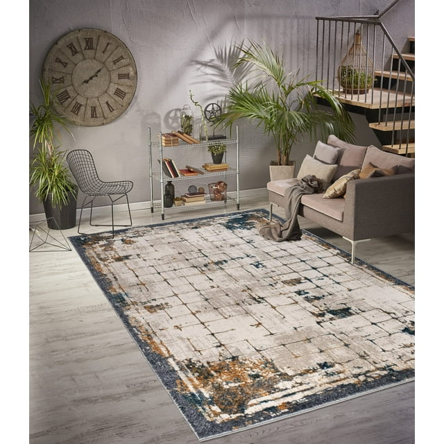 LaDole Rugs Abstract Rustic Textured Area Rug - Carpet for Living Room, Bedroom, Dining, Hallway - Beige Silver Blue 3x5 3x10 4x6 5x8 6x9 8x10 9x12