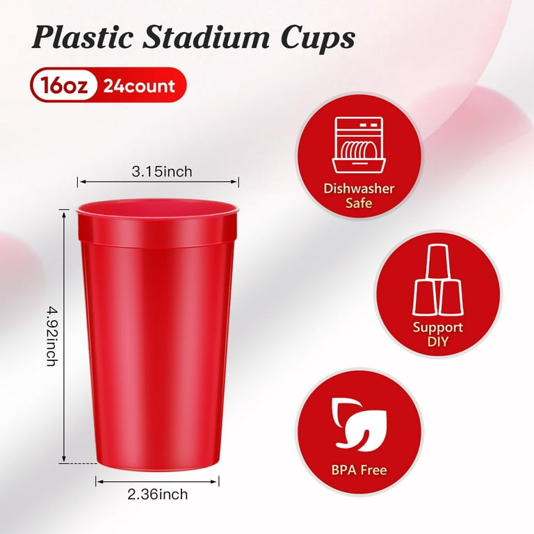 MODANU 10 Pcs Plastic Cups Bulk 16oz Reusable Stadium Tumbler