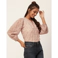 thumbnail image 3 of Moomaya Round Neck Tops For Women, Long Puff Sleeve Pleated Casual Tunic Top, 3 of 9