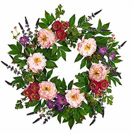 Nearly Natural 22in. Assorted Peony Artificial Wreath